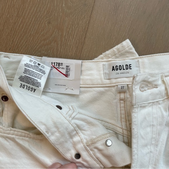 Agolde High Waisted Straight Leg White Denim with Button Fly Size 27 - Picture 4 of 11